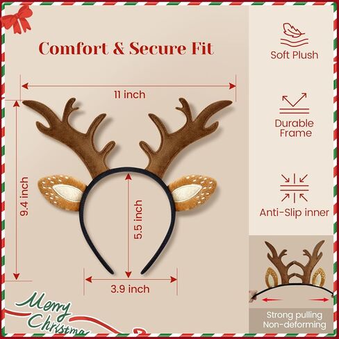 Reindeer Antlers Headband for Women - Cute Fluffy Deer Ears Realistic Headband, Christmas Party Cosplay Accessories Costume Supplies in Saudi Arabia