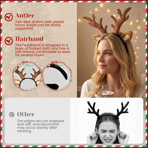 Reindeer Antlers Headband for Women - Cute Fluffy Deer Ears Realistic Headband, Christmas Party Cosplay Accessories Costume Supplies in Saudi Arabia