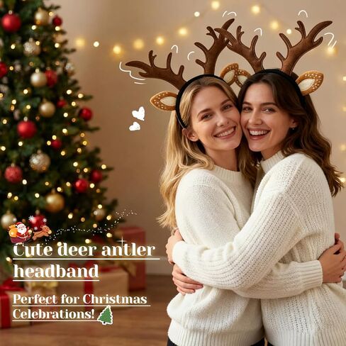 Reindeer Antlers Headband for Women - Cute Fluffy Deer Ears Realistic Headband, Christmas Party Cosplay Accessories Costume Supplies in Saudi Arabia
