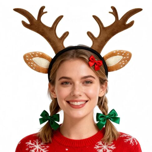 Reindeer Antlers Headband for Women - Cute Fluffy Deer Ears Realistic Headband, Christmas Party Cosplay Accessories Costume Supplies in Saudi Arabia