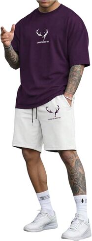 SHENHE Men's Two Piece Outfits Graphic Short Sleeve Tee Shirt and Shorts Sets Tracksuit in Saudi Arabia