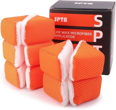 SPTA Car Interior Scrubbing Sponge, 8Pcs Microfiber Car Wax Applicator, Car Wash Sponges for Car, Boat, Wood, Marble and Motorcycle, 6in x 3.3in x 0.8in, Orange in Kuwait