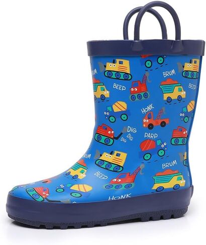 Kids Rain Boots for Girls & Boys，Toddler Waterproof Natural Rubber Rain Boots with Non-Slip Outsole, Easy-On Handles & Fun Patterns in Saudi Arabia