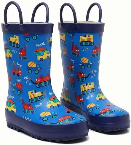 Kids Rain Boots for Girls & Boys，Toddler Waterproof Natural Rubber Rain Boots with Non-Slip Outsole, Easy-On Handles & Fun Patterns in Saudi Arabia