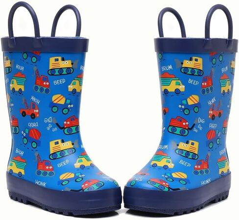 Kids Rain Boots for Girls & Boys，Toddler Waterproof Natural Rubber Rain Boots with Non-Slip Outsole, Easy-On Handles & Fun Patterns in Saudi Arabia