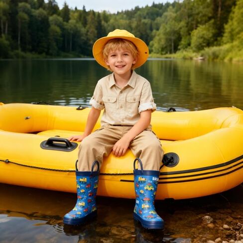 Kids Rain Boots for Girls & Boys，Toddler Waterproof Natural Rubber Rain Boots with Non-Slip Outsole, Easy-On Handles & Fun Patterns in Saudi Arabia