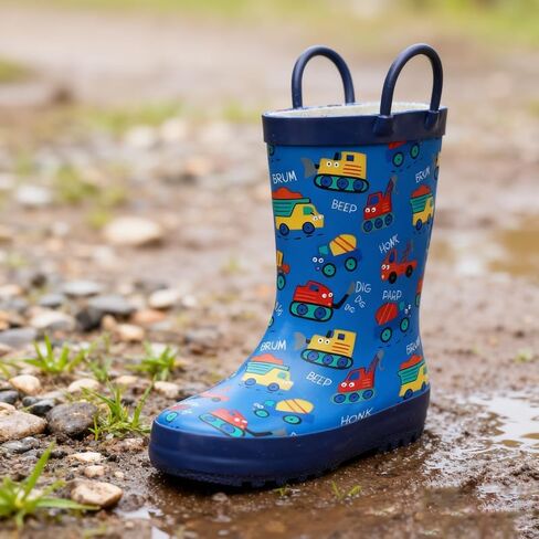 Kids Rain Boots for Girls & Boys，Toddler Waterproof Natural Rubber Rain Boots with Non-Slip Outsole, Easy-On Handles & Fun Patterns in Saudi Arabia