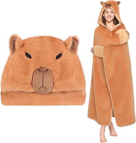 CozziPals Capybara Wearable Plush Blanket Hoodie for Women & Kids, Premium Soft Thick Sherpa & Fleece for Ultra Warmth, Throw Wrap with Giant Hood, Easy Movement, Capybara Gifts for Adults, Oversized in Saudi Arabia