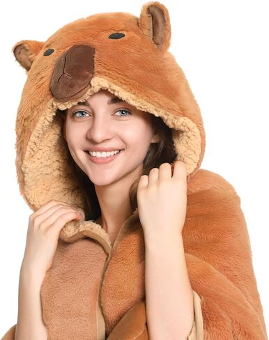 CozziPals Capybara Wearable Plush Blanket Hoodie for Women & Kids, Premium Soft Thick Sherpa & Fleece for Ultra Warmth, Throw Wrap with Giant Hood, Easy Movement, Capybara Gifts for Adults, Oversized in Saudi Arabia