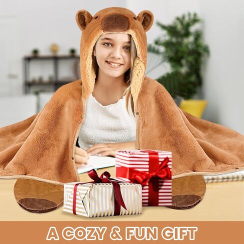 CozziPals Capybara Wearable Plush Blanket Hoodie for Women & Kids, Premium Soft Thick Sherpa & Fleece for Ultra Warmth, Throw Wrap with Giant Hood, Easy Movement, Capybara Gifts for Adults, Oversized in Saudi Arabia