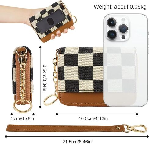 Women's RFID Blocking Checkered Wallet-PU Leather,9 Card Slots,Keychain|Compact Large Capacity,Minimalist Zipper Coin Pocket|Secure for Travel&Daily Use|Durable&Stylish Card/Cash/Organizer(brown) in Saudi Arabia