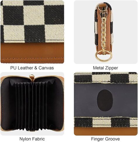 Women's RFID Blocking Checkered Wallet-PU Leather,9 Card Slots,Keychain|Compact Large Capacity,Minimalist Zipper Coin Pocket|Secure for Travel&Daily Use|Durable&Stylish Card/Cash/Organizer(brown) in Saudi Arabia