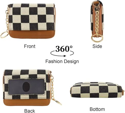 Women's RFID Blocking Checkered Wallet-PU Leather,9 Card Slots,Keychain|Compact Large Capacity,Minimalist Zipper Coin Pocket|Secure for Travel&Daily Use|Durable&Stylish Card/Cash/Organizer(brown) in Saudi Arabia