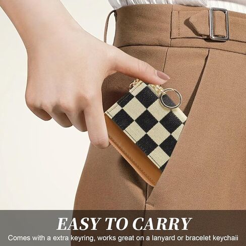 Women's RFID Blocking Checkered Wallet-PU Leather,9 Card Slots,Keychain|Compact Large Capacity,Minimalist Zipper Coin Pocket|Secure for Travel&Daily Use|Durable&Stylish Card/Cash/Organizer(brown) in Saudi Arabia
