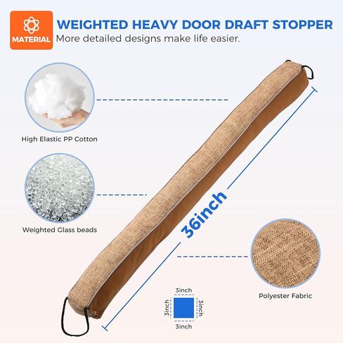 Door Draft Stopper,36 Inch Weighted Under Door Draft, Heavy Duty Soundproof Bottom of Door,Blocks Cold Air/Noise/Wind,Easy Install,Save Energy,Machine Washable,Home Essentials (Brown-36inch) in Saudi Arabia