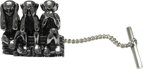 Kiola Designs Black and Silver Toned 3 Wise Monkeys Tie Tack in Kuwait