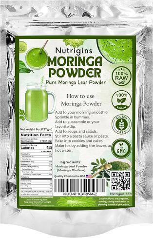 مسحوق المورينغا - 1 رطل - أوليفيرا المورينغا العضوية - مسحوق أوراق المورينغا الخام والنقي بنسبة 100٪ - رائع للمشروبات والشاي والعصائر والوصفات - حقيبة قائمة قابلة لإعادة الإغلاق من الدرجة الغذائية، نباتية in Kuwait