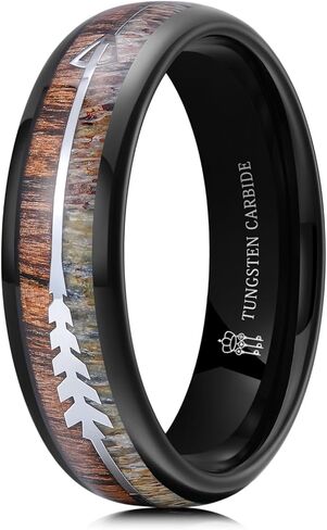 THREE KEYS JEWELRY 6mm 8mm Koa Zebra Wood Antler Arrows Inlay Tungsten Wedding Rings Silver Vikings Hunting Bands/Customized Ring/Personalized Ring in Kuwait