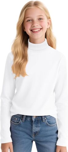 Auranso Girls Long Sleeve Shirts Kids Turtleneck Solid Color Turtle Neck Basic Warm T-Shirt in Saudi Arabia