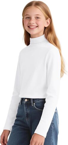 Auranso Girls Long Sleeve Shirts Kids Turtleneck Solid Color Turtle Neck Basic Warm T-Shirt in Saudi Arabia