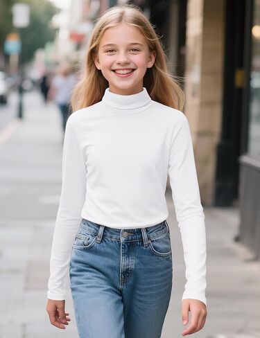 Auranso Girls Long Sleeve Shirts Kids Turtleneck Solid Color Turtle Neck Basic Warm T-Shirt in Saudi Arabia
