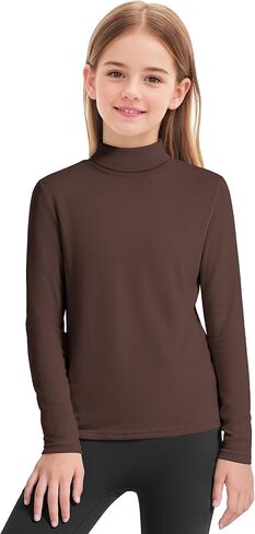 Auranso Girls Long Sleeve Shirts Kids Turtleneck Solid Color Turtle Neck Basic Warm T-Shirt in Saudi Arabia