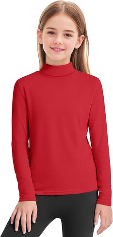 Auranso Girls Long Sleeve Shirts Kids Turtleneck Solid Color Turtle Neck Basic Warm T-Shirt in Saudi Arabia