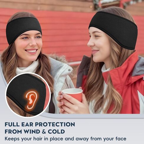 Sukeen Ear Warmers for Women, Soft Warm Double-Layer Winter Headbands for Women, Ponytail Non-Slip Ear Warmer Headband for Cold Weather Running Cycling Hiking Skiing, Black in Saudi Arabia