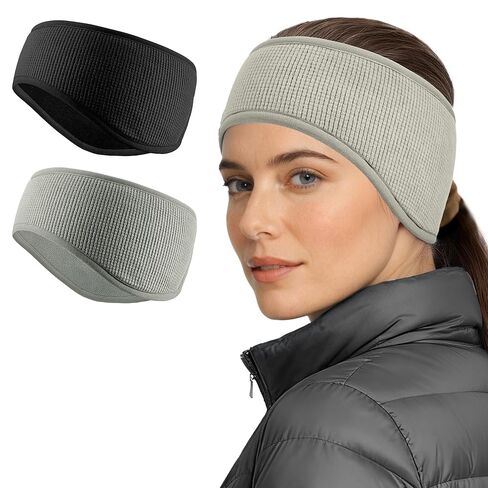 Sukeen Ear Warmers for Women, Soft Warm Double-Layer Winter Headbands for Women, Ponytail Non-Slip Ear Warmer Headband for Cold Weather Running Cycling Hiking Skiing, Black in Saudi Arabia