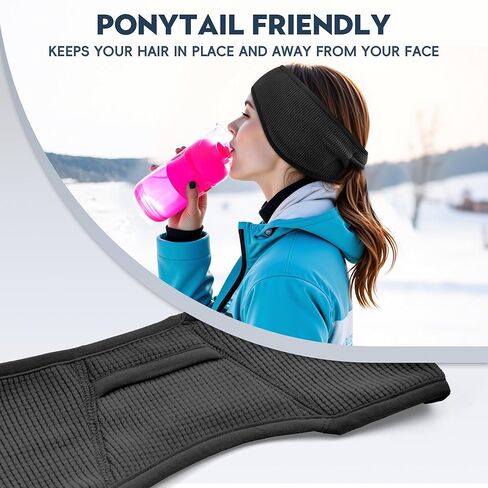 Sukeen Ear Warmers for Women, Soft Warm Double-Layer Winter Headbands for Women, Ponytail Non-Slip Ear Warmer Headband for Cold Weather Running Cycling Hiking Skiing, Black in Saudi Arabia