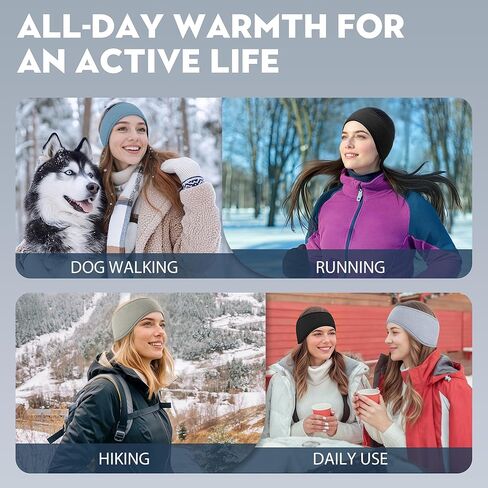 Sukeen Ear Warmers for Women, Soft Warm Double-Layer Winter Headbands for Women, Ponytail Non-Slip Ear Warmer Headband for Cold Weather Running Cycling Hiking Skiing, Black in Saudi Arabia