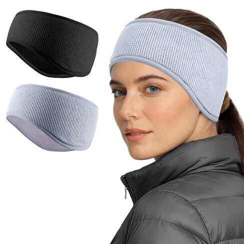 Sukeen Ear Warmers for Women, Soft Warm Double-Layer Winter Headbands for Women, Ponytail Non-Slip Ear Warmer Headband for Cold Weather Running Cycling Hiking Skiing, Black in Saudi Arabia