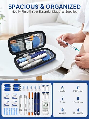 حقيبة سفر مبرد الأنسولين: مبرد أدوية لمرضى السكري معتمد من إدارة أمن المواصلات الأمريكية للسفر مع عرض درجة الحرارة، حقيبة سفر لمرض السكري لأقلام الأنسولين مع عبوتين من الثلج للاستخدام اليومي والرحلة in Kuwait