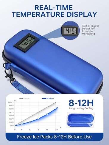 حقيبة سفر مبرد الأنسولين: مبرد أدوية لمرضى السكري معتمد من إدارة أمن المواصلات الأمريكية للسفر مع عرض درجة الحرارة، حقيبة سفر لمرض السكري لأقلام الأنسولين مع عبوتين من الثلج للاستخدام اليومي والرحلة in Kuwait