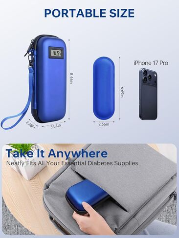 حقيبة سفر مبرد الأنسولين: مبرد أدوية لمرضى السكري معتمد من إدارة أمن المواصلات الأمريكية للسفر مع عرض درجة الحرارة، حقيبة سفر لمرض السكري لأقلام الأنسولين مع عبوتين من الثلج للاستخدام اليومي والرحلة in Kuwait