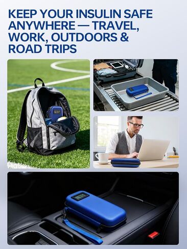حقيبة سفر مبرد الأنسولين: مبرد أدوية لمرضى السكري معتمد من إدارة أمن المواصلات الأمريكية للسفر مع عرض درجة الحرارة، حقيبة سفر لمرض السكري لأقلام الأنسولين مع عبوتين من الثلج للاستخدام اليومي والرحلة in Kuwait