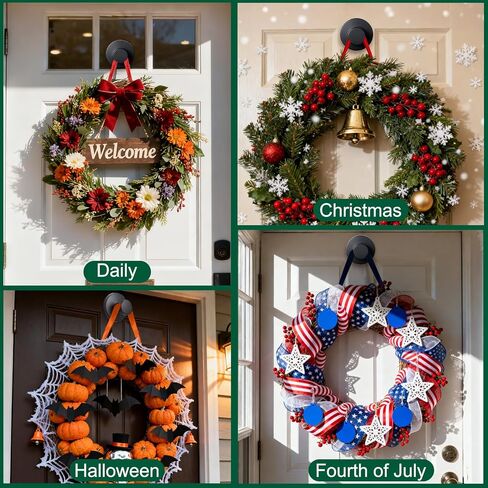 Juome Suction Cup Hooks for Door Wreaths - No Damage Wreath Hangers for Front Door/Glass Window/Over The Door, Door Wreath Hanger for Christmas/Thanksgiving/Halloween/Welcome Sign (2 Pack, Black) in Saudi Arabia