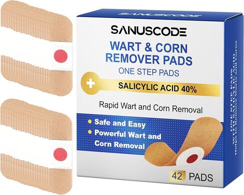 42 Pcs Wart and Corn Remover Pads,40% Salicylic Acid for Fast Wart Removal for Plantar Warts,Hands,Toes and Body,Invisible Corn Remover Patches Safe for Adults in Saudi Arabia