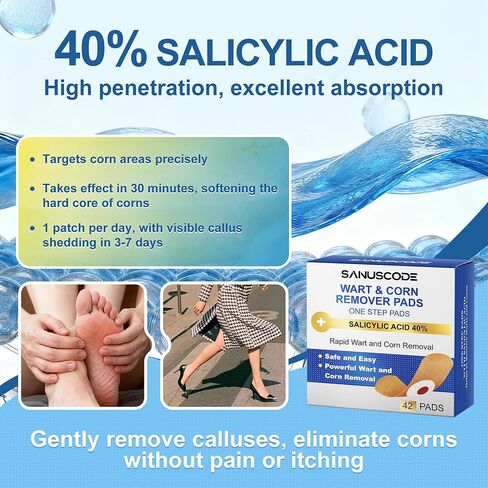 42 Pcs Wart and Corn Remover Pads,40% Salicylic Acid for Fast Wart Removal for Plantar Warts,Hands,Toes and Body,Invisible Corn Remover Patches Safe for Adults in Saudi Arabia