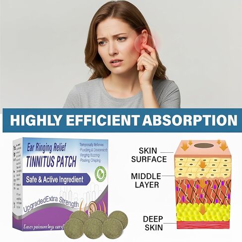 تخفيف طنين الأذن لرنين الأذن، رقعة تخفيف طنين الأذن تقلل بشكل فعال من رنين الأذن، والضوضاء الطنين وعدم الراحة في الأذن، 50 قطعة من رقع علاج طنين الأذن بتركيبة خفيفة، محمولة للنساء والرجال in Kuwait
