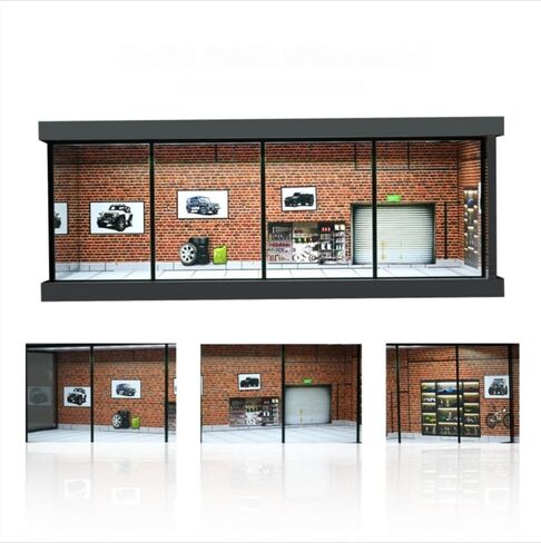 1/64 Diorama Car Garage Model,with LED Lighting City Car Showroom Model Car Parking Lot Storage Model,for 1/64 Scale Diecast Model Car,Scene Display Model Collection Gift (Red Brick) in Saudi Arabia