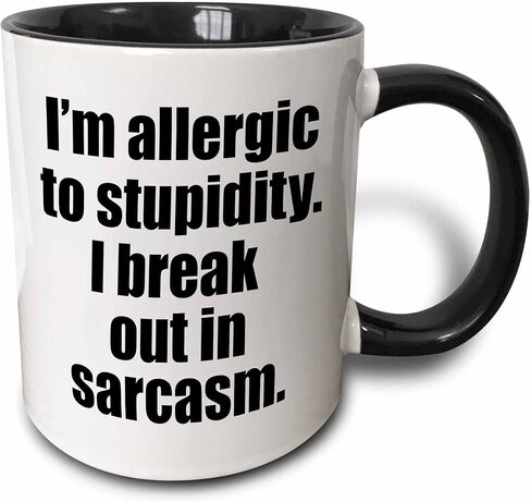 3dRose I'm Allergic to Stupidity I Break Out in Sarcasm Two Tone Mug, 11 oz, Black in Saudi Arabia