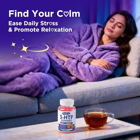 5-HTP Gummies 300 ملغ، مكمل 5-HTP مع 200 ملغ L-Theanine و50 ملغ GABA، مكملات GABA لدعم الدماغ وZzz، خالي من السكر، نكهة التوت، 60 قطعة in Kuwait
