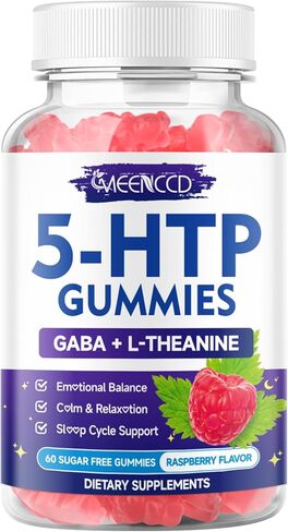 5-HTP Gummies 300 ملغ، مكمل 5-HTP مع 200 ملغ L-Theanine و50 ملغ GABA، مكملات GABA لدعم الدماغ وZzz، خالي من السكر، نكهة التوت، 60 قطعة in Kuwait