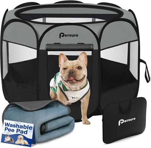 Dog Cat Playpen في الهواء الطلق في الهواء الطلق لاستعادة Cat Dog Cog Puppy بعد الجراحة ، Cage Tent Conting Cage Ideor/Outdoor ، CANDAL CONGE CANNEL مع حالة حمل للسفر (رمادي غامق ، صغير مع وسادة) in Kuwait