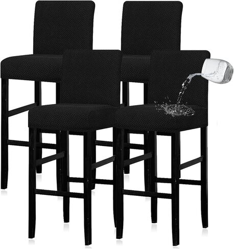 Lebaley 4 Pack Bar Stool Covers with Backs, Waterproof Stretch PU Leather Barstool Slipcovers for Counter Height Chairs 14"-17" Wide, Washable for Kitchen Pub Cafe (White) in Saudi Arabia