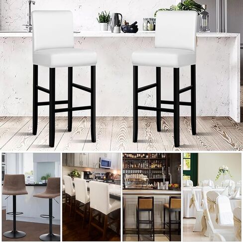 Lebaley 4 Pack Bar Stool Covers with Backs, Waterproof Stretch PU Leather Barstool Slipcovers for Counter Height Chairs 14"-17" Wide, Washable for Kitchen Pub Cafe (White) in Saudi Arabia