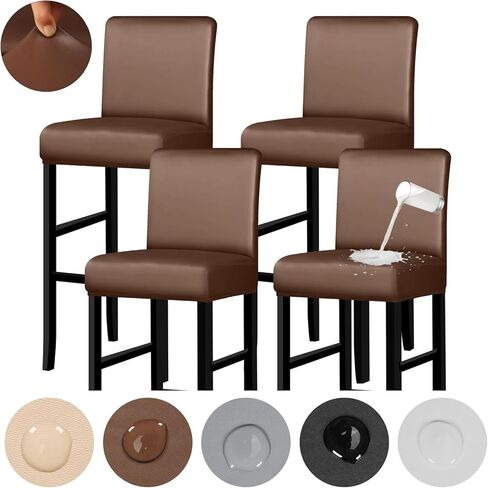 Lebaley 4 Pack Bar Stool Covers with Backs, Waterproof Stretch PU Leather Barstool Slipcovers for Counter Height Chairs 14"-17" Wide, Washable for Kitchen Pub Cafe (White) in Saudi Arabia