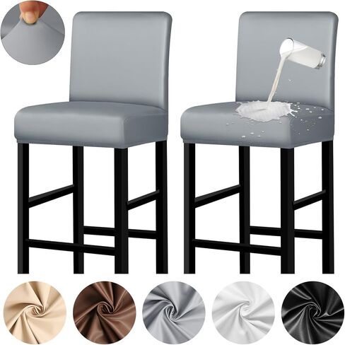 Lebaley 4 Pack Bar Stool Covers with Backs, Waterproof Stretch PU Leather Barstool Slipcovers for Counter Height Chairs 14"-17" Wide, Washable for Kitchen Pub Cafe (White) in Saudi Arabia