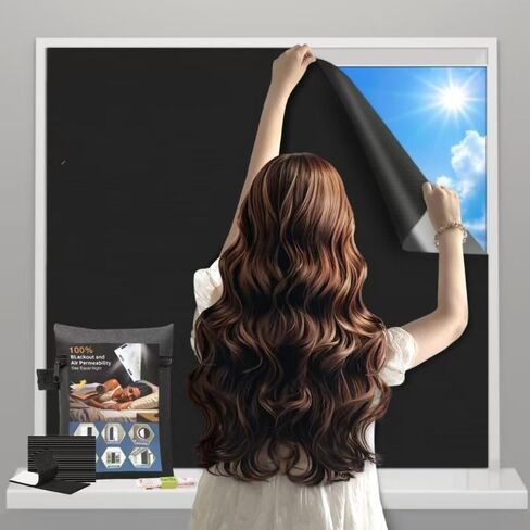 100% Blackout curtains DIY Window Blinds for Bedroom - Portable No-Drill Window Shades with Stickers & Tabs, 79x58 inch Blackout Cover Suitable for Travel, Car Sunshade & Dorm Room, Media-Friendly in Saudi Arabia